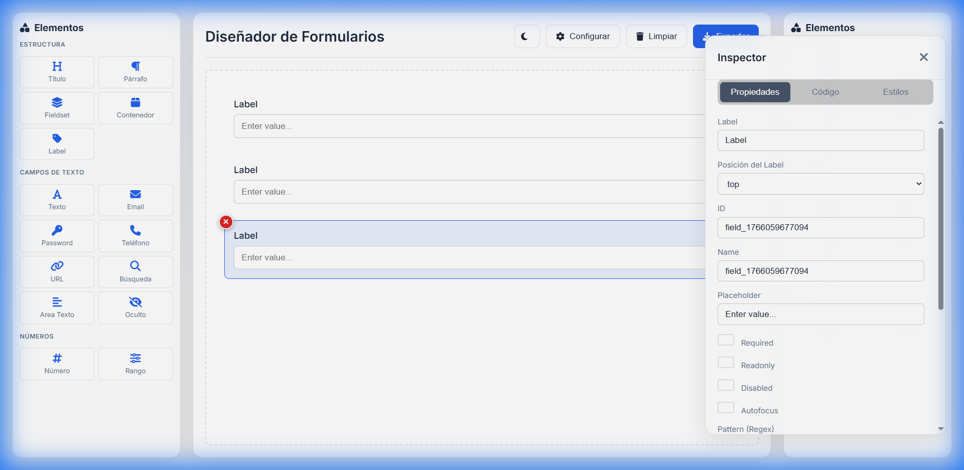 Campos básicos añadidos al canvas