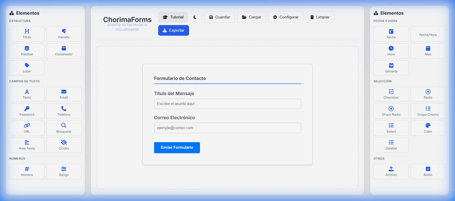 Ejemplo de formulario completo creado en ChorimaForms